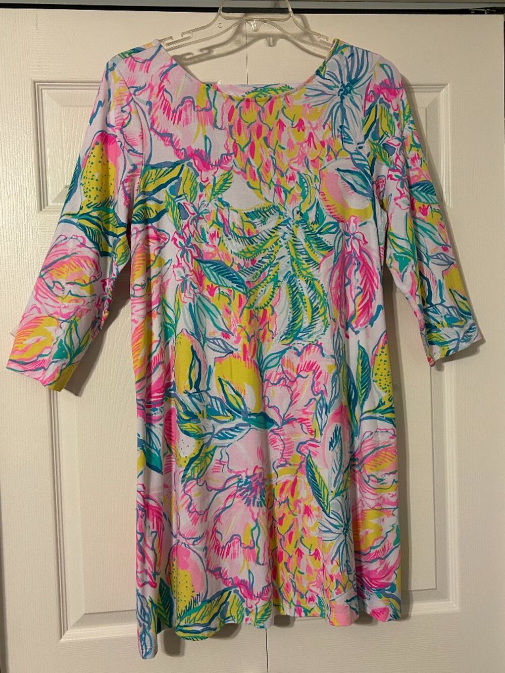 LILLY PULITZER Sz XL Tropical "Fiesta Bamba" Lemon & Floral Ophelia Swing Dress
